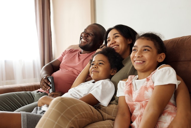 Family watching TV