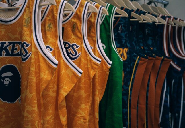 Basketball Jerseys hanging in the closet