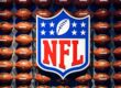 NFL Footbal logo with footballs in the background